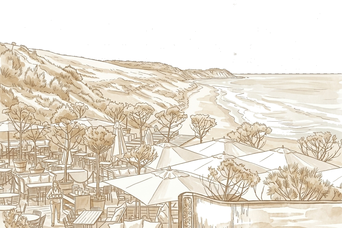 Illustration de la terrasse de La Co(o)rniche, face à la dune du Pilat